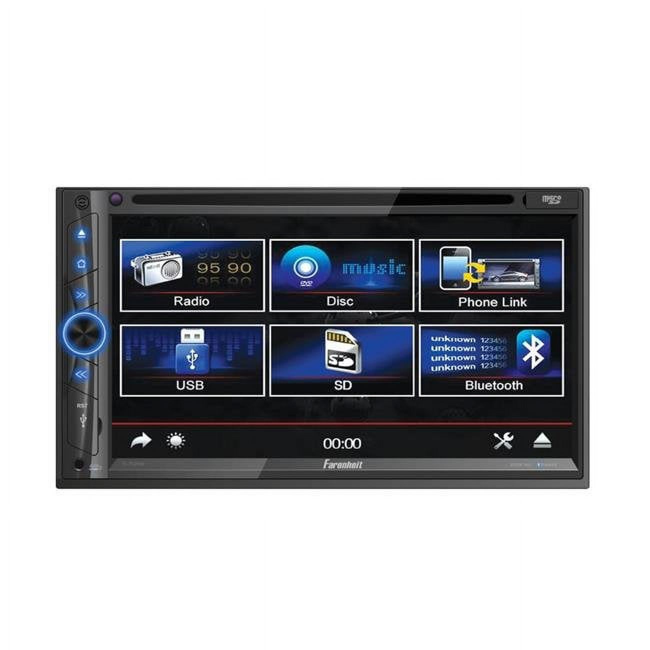 Farenheit TI-702HB 7" LCD DDIN in-Dash DVD Player Bluetooth Android Phonelink Remote - image 1 of 2