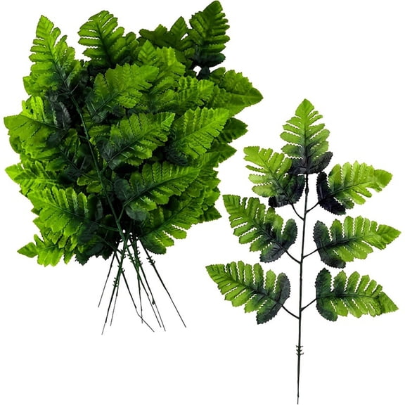Fareti 10 Pcs Spring Artificial Leaf Fern Stems, Wedding Greenery Faux Leaves Pick 16 Inch, Cemetery Leaf Plant Bouquet for Wedding Decor Garden Room Porch Decor