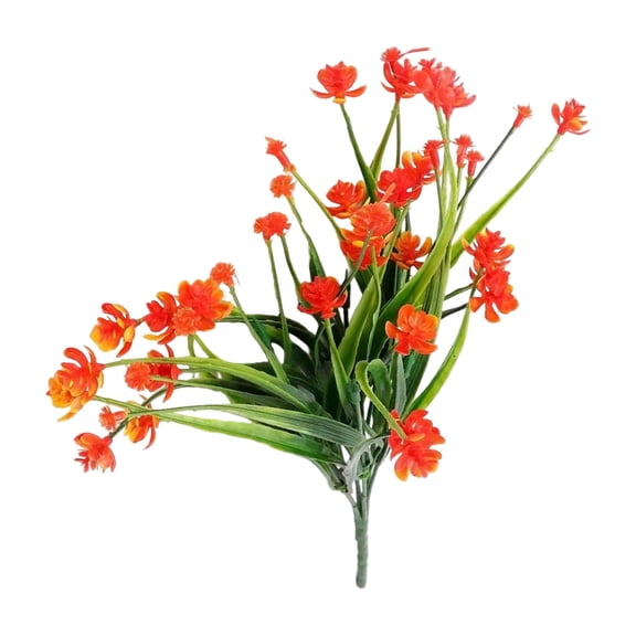 Fareti 13 Inch 7 Fork Artificial Spring Grass Camellia Bunch Faux Tea Flower Pick for Vase Arrangement Home Office Wedding Landscaping Decor 2 Pcs