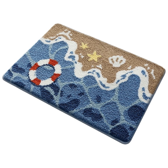 Fareti 15.74x23.62 Inch Oceans Wave Bath Mat Non Slip Polyester Rug Quick Dry Absorbent Beach Themed Machine Washable Bathroom Floor Mat
