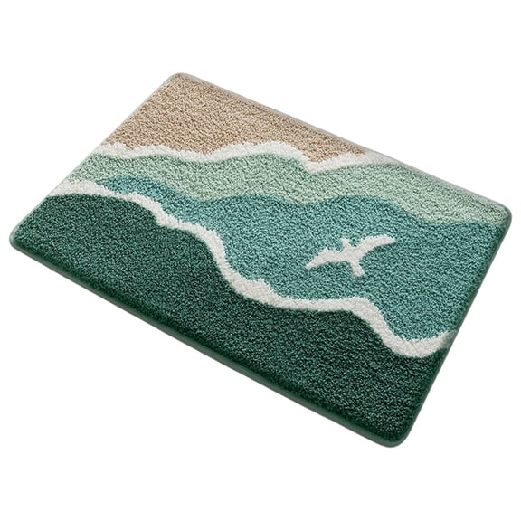 Fareti 15.74x23.62 Inch Oceans Wave Bath Mat Non Slip Polyester Rug Quick Dry Absorbent Beach Themed Machine Washable Bathroom Floor Mat