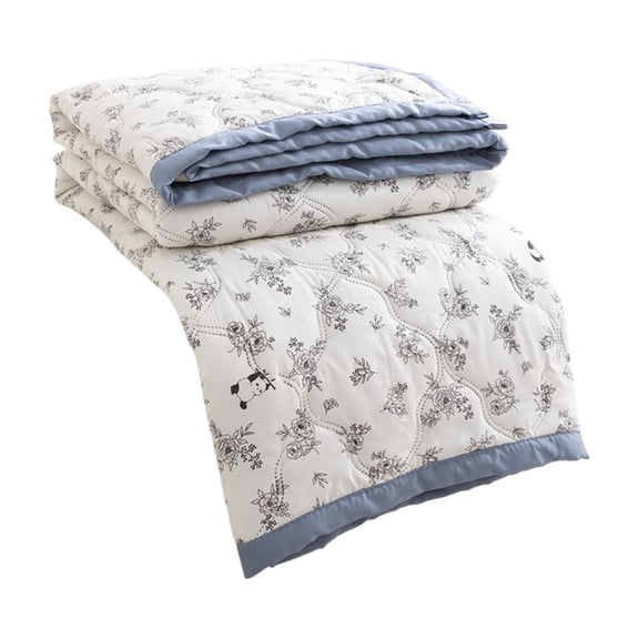 Fareti 150x200cm Washed Cotton Printed Summer Quilt, Soft Breathable Air Conditioner Blanket with Botanical Pattern, Reversible Machine Washable for Bed or Couch