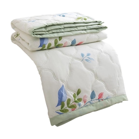 Fareti 150x200cm Washed Cotton Printed Summer Quilt, Soft Breathable Air Conditioner Blanket with Botanical Pattern, Reversible Machine Washable for Bed or Couch