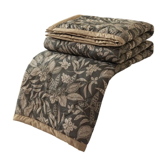 Fareti 150x200cm Washed Cotton Printed Summer Quilt, Soft Breathable Air Conditioner Blanket with Botanical Pattern, Reversible Machine Washable for Bed or Couch