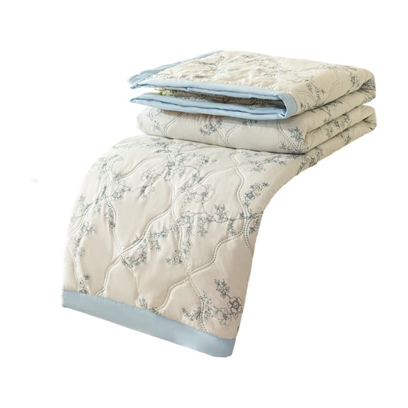 Fareti 150x200cm Washed Cotton Printed Summer Quilt, Soft Breathable Air Conditioner Blanket with Botanical Pattern, Reversible Machine Washable for Bed or Couch