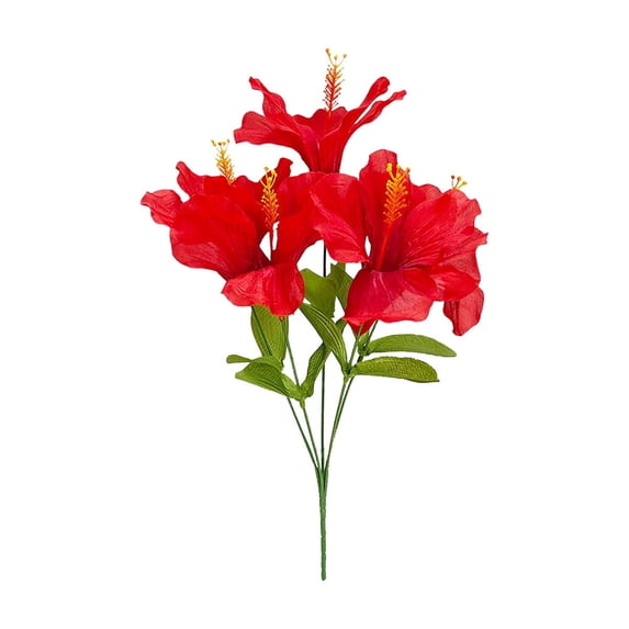 Fareti 2 Piece 5 Head Artificial Hibiscus Flower, 15 Inch Faux Tropical Bloom for Living Room Table Vase Wedding Boho Centerpiece, Bendable Stem