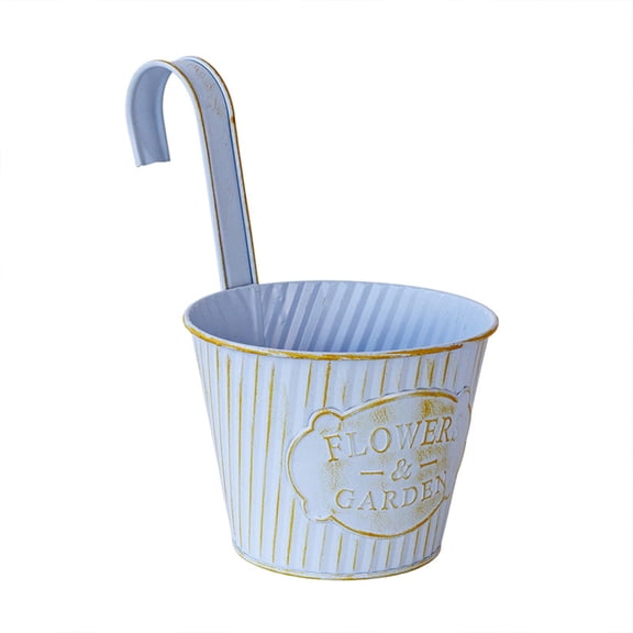 Fareti 3.9 Inches Small Hanging Flower Pots Metal Iron Bucket Planter for Railing Fence Balcony Garden Home Decoration Flower Holders with Hooks