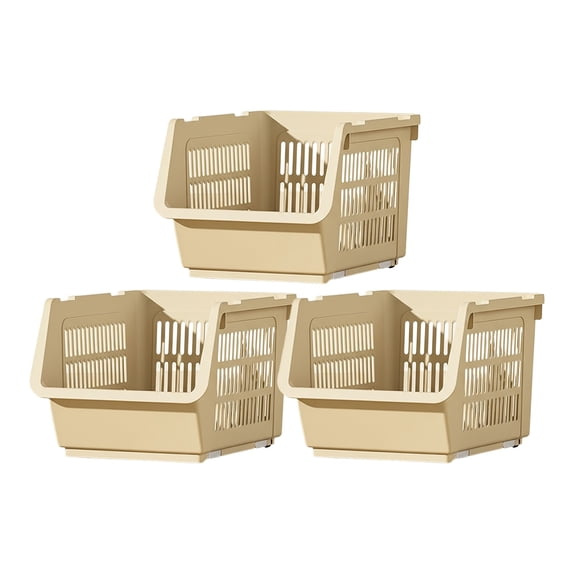 Fareti 3 Pack Stackable Storage Baskets, Large Capacity Stackable Storage Bins Open Front, Space Saving Home Organization for Kitchen Bedroom Office