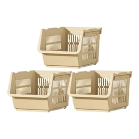 Fareti 3 Pack Stackable Storage Baskets, Large Capacity Stackable Storage Bins Open Front, Space Saving Home Organization for Kitchen Bedroom Office