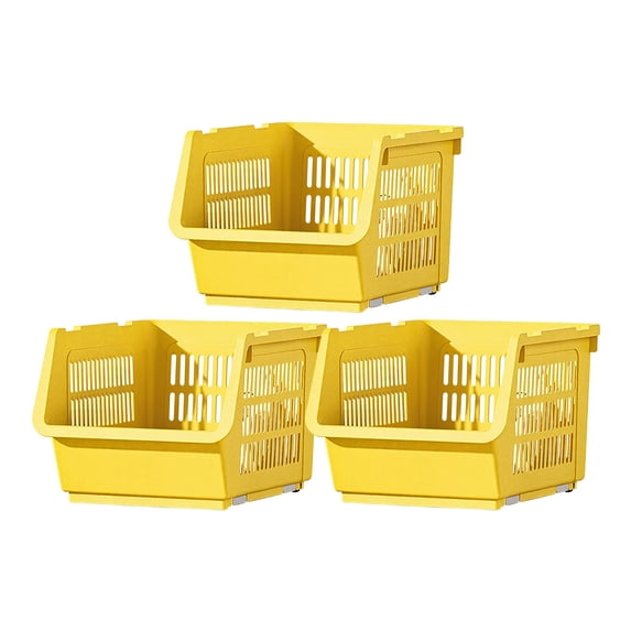 Fareti 3 Pack Stackable Storage Baskets, Large Capacity Stackable Storage Bins Open Front, Space Saving Home Organization for Kitchen Bedroom Office