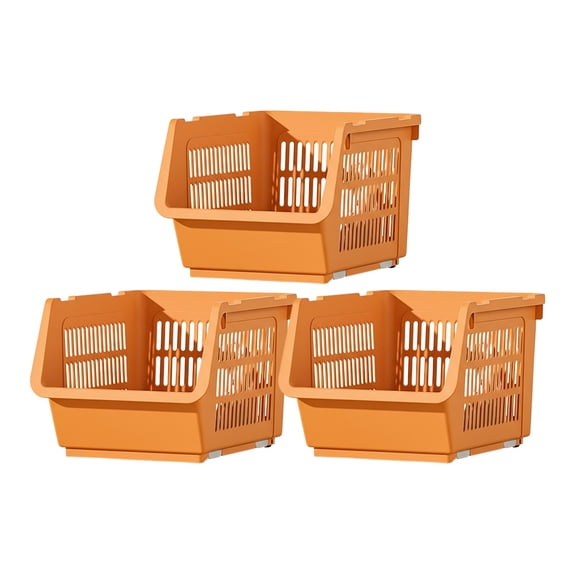 Fareti 3 Pack Stackable Storage Baskets, Large Capacity Stackable Storage Bins Open Front, Space Saving Home Organization for Kitchen Bedroom Office