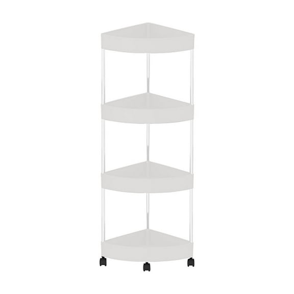 Fareti 34x14 Inch Plastic 4 Tier Corner Shower Shelf Caddy with Lockable Wheels Drainage Slots Deep Guardrail for Bathroom Toiletry Storage Organizer Rack No Drill Installation