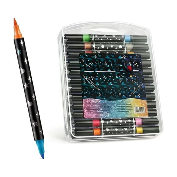 Fareti 36 Pack High Brightness Two Color Glitter Marker Pen Set Overstriking Pearlescent Glitter Ink Dual Tip Fluorescent Pen for Journal Art Drawing 6.3 Inches