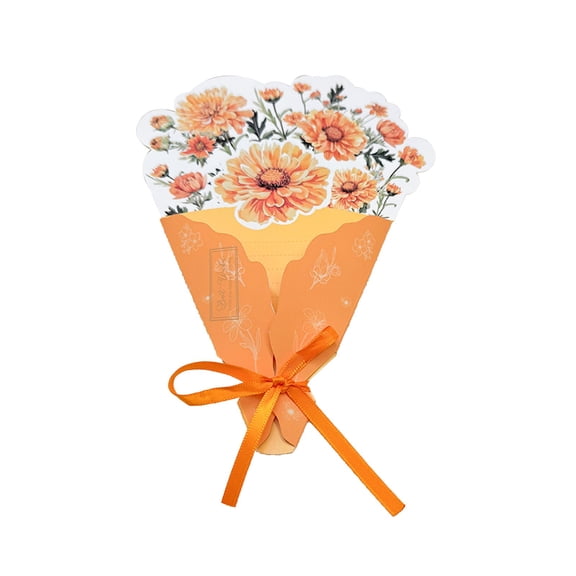 Fareti 3D Floral Bouquet Greeting Card with Ribbon, Thick White Cardstock for Birthday, Anniversary or Thank You Message, Giftable 8x5.9 Inch Folded Note