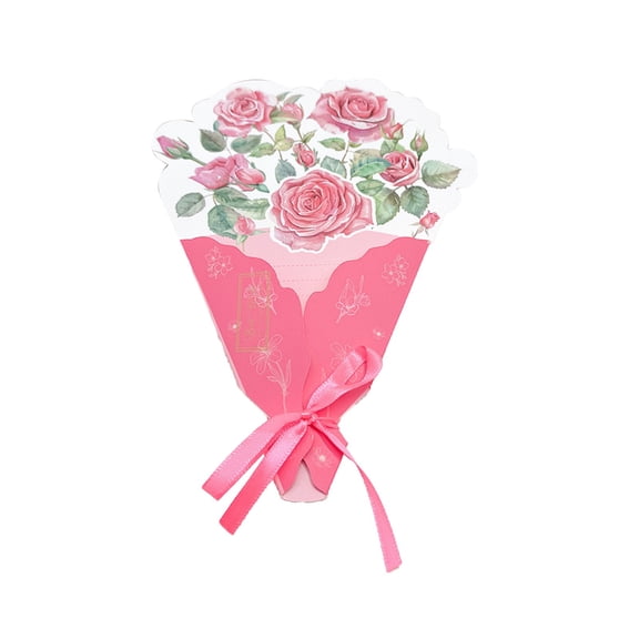 Fareti 3D Floral Bouquet Greeting Card with Ribbon, Thick White Cardstock for Birthday, Anniversary or Thank You Message, Giftable 8x5.9 Inch Folded Note