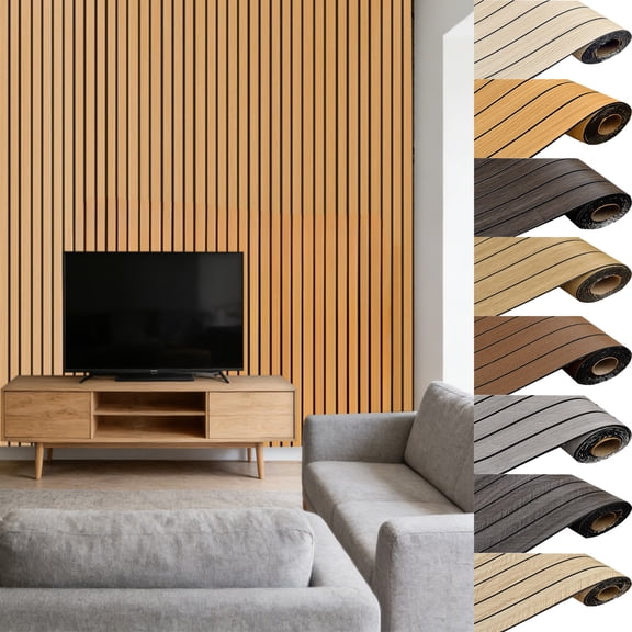 Fareti 3DH Peel and Stick PVC Slat Wall Panel 118"x15.75" Self-Adhesive Thick Faux Oak Wood Grain Wallpaper Panel 3D Soundproof Wall Panels for Walls Ceilings