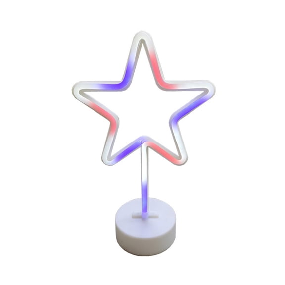 Fareti 4th of July Decorations, Star Led Neon Light with Base, Red White Blue Star Led Light Battery or USB Powered for Home Bedroom Hotel Bar Store Desk