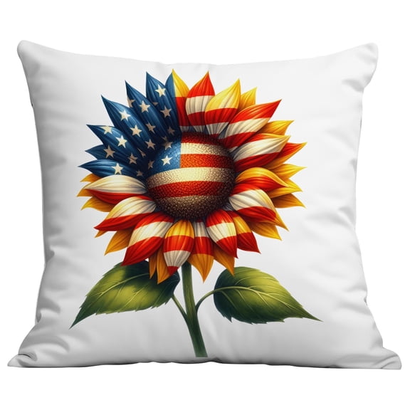 Fareti 4th of July Sunflower One-Sided Printing Patriotic Decorative Throw Pillow Covers Spring Summer Cushion Case Decor, American Farmhouse Home Decoration