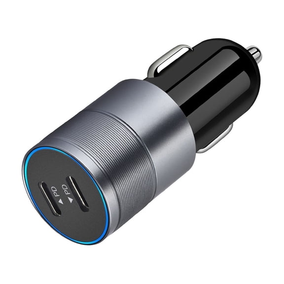 Fareti 60W Dual USB C Ports PD Fast Car Charger Adapter, Ultra-Compact Cigarette Lighter Power Delivery Plug for Phones, Tablets & GPS, 12-24V Vehicle Compatible