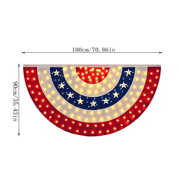 Fareti American Fan Flags with LED Lights, Patriotic Half Fan Bunting Flags for Outdoor 250th Anniversary Lighted 4th of July Decoration with Grommet for Independence Day 71*35 in