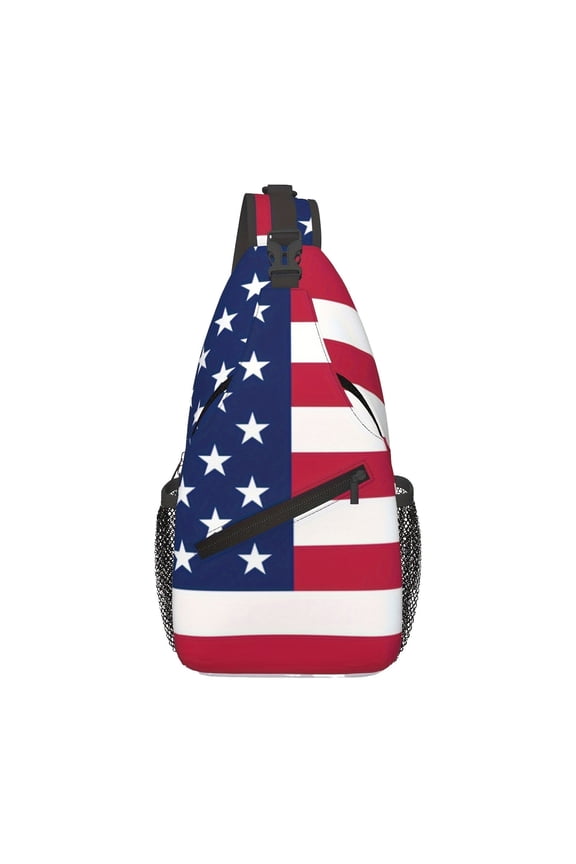 American Flag Sling Bag, Patriotic Theme Crossbody Backpack for Hiking Daypack Multipurpose Cross Body Chest Bag