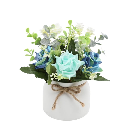 Fareti Artificial Flowers with Ceramic Pot Small Fake Rose Flowers Arrangements Faux Spring Flowers in Vase Home Spring Decor, Centerpiece Table Decorations