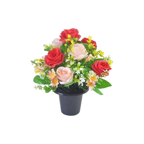 Fareti Artificial Funeral Flowers, Fake Potted Plants for Cemetery Memorial Decoration, Weather-Resistant Rose Bonsai for Outdoor Grave Tribute