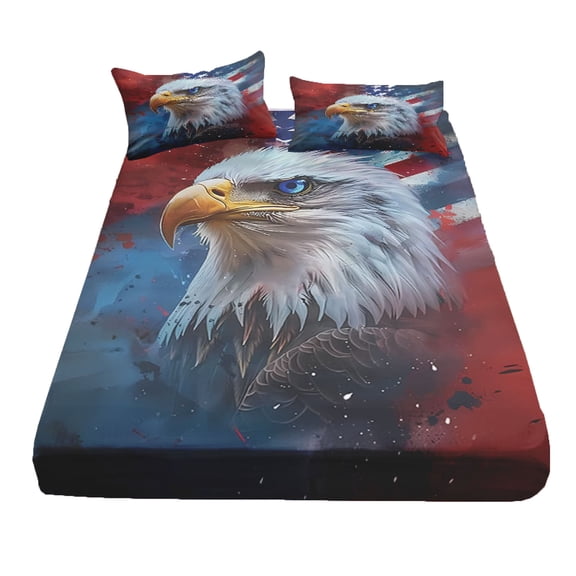 Fareti Full Size Bed Sheet Sets, American Flag Patriotic Soft Bedding Sets for Bedroom Bed Decor, Fitted Sheet and 2 Pillowcases