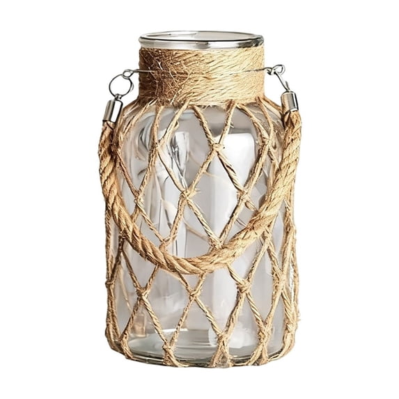Fareti Glass Vase Rope Net Dry Flower Glass Vase Rattan Hanging Mason Jar Wicker Boho Farmhouse Coastal Decor for Arrangement Wedding Party Table Decorations