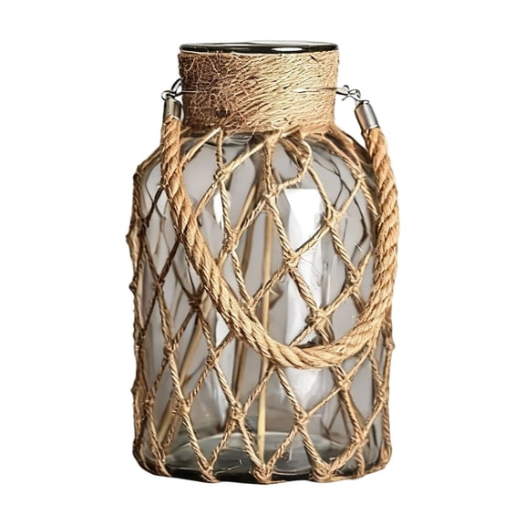 Fareti Glass Vase Rope Net Dry Flower Glass Vase Rattan Hanging Mason Jar Wicker Boho Farmhouse Coastal Decor for Arrangement Wedding Party Table Decorations