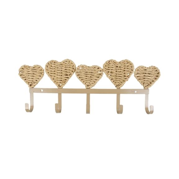 Fareti Handwoven Heart Wall Hook with Rattan Decor, Boho Style Coat Hanging Rack for Entryway Bedroom Hallway, Sturdy and Space-Saving Home Wall Organizer
