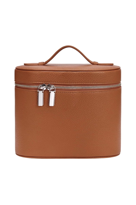 Hard Shell PU Leather Makeup Train Case with Detachable Velvet Compartments, Portable Cosmetic Organizer for Skincare Brushes, Waterproof Handheld Travel Makeup Bag