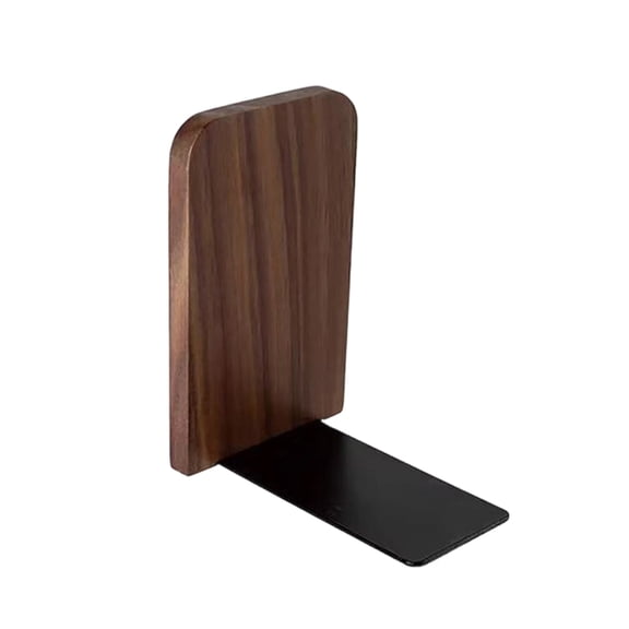 Fareti Heavy Duty Solid Wood Bookend with Metal Base, L Shaped Holder for Desk Shelf, Non Slip Organizer for Home Office, Beech or Walnut