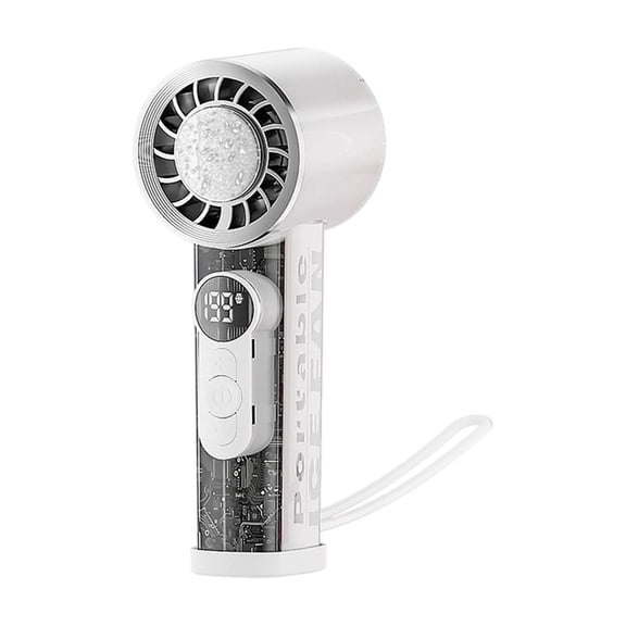 Fareti High Speed Handheld Fan with Ice Compress Plate and Digital Display, USB Rechargeable Portable Desktop Air Circulator with 5 Speeds, 500mAh Battery for Travel Office Cooling