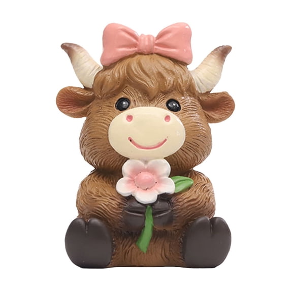 Fareti Highland Cow Figurine Decor, Cow Statue for Home Garden Office Living Room, Highland Cows Gifts for Women
