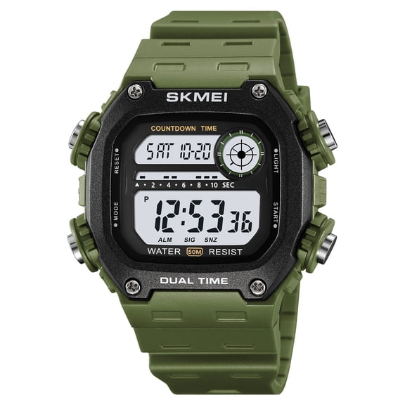 Fareti Luminous Waterproof Multifunction Electronic Watch, 50M Digital Sport Watch with Stopwatch Alarm Backlight, Rugged Resin Strap for Outdoor Sports, Black