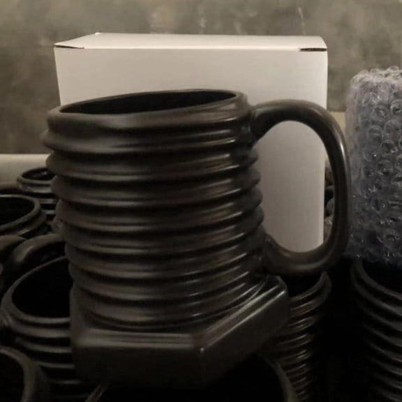 Fareti Matte Coffee Mugs with Handles, Modern Industrial Threaded Ceramic Cup for Coffee, Tea, Hot Cocoa, Milk, Microwave and Dishwasher Safe, Funny Gift for Friends