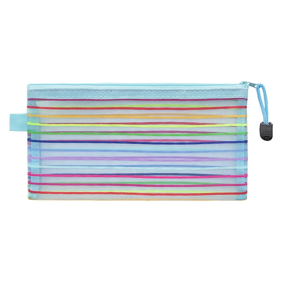 Fareti Mesh Zipper Pouch Cute Pencil Case Pouch, Rainbow Stripe, Multipurpose Mesh Pencil Storage Pouch Cosmetics Bag 8.93*4.72in
