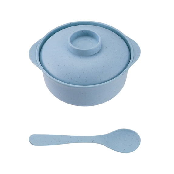 Fareti Microwave-Safe Straw Soup Bowl with Lid and Spoon, Plastic Rice Noodle Bowl Double Handles for Kitchen Dining Daily