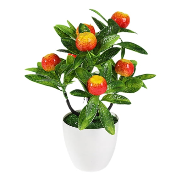 Fareti Mini Artificial Fruit Tree Potted Fake Bonsai Plant with Pot Decorative for Home Office Desk Scenery Arrangement