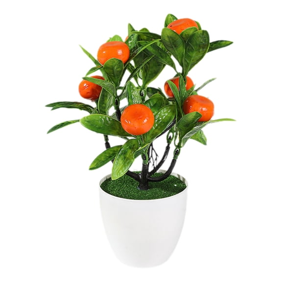 Fareti Mini Artificial Fruit Tree Potted Fake Bonsai Plant with Pot Decorative for Home Office Desk Scenery Arrangement
