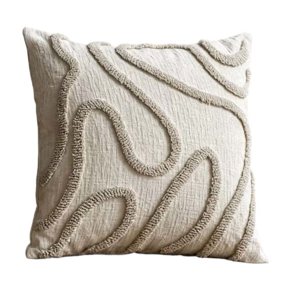 Fareti Minimalist Line Embroidered Cotton Pillow Cover, 45x45 cm Decorative Cushion Case for Living Room Bedroom Sofa, Soft Breathable Fabric