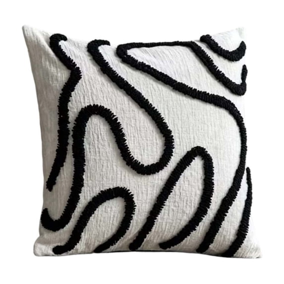 Fareti Minimalist Line Embroidered Cotton Pillow Cover, 45x45 cm Decorative Cushion Case for Living Room Bedroom Sofa, Soft Breathable Fabric
