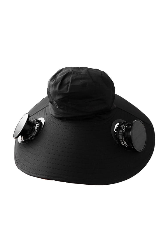 Outdoor Wide Brim Sun Hat with 2 Solar Fan Sun Bucket Hat for Men Women Bucket Fishing Beach Hat with Fan Built in