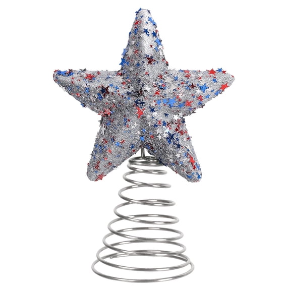 Fareti Patriotic Star Tree Topper for 4th of July Decorations, Red White Blue Glitter Sequins Independence Day 250th Anniversary Decor, July Holiday Decor, Table Centerpiece