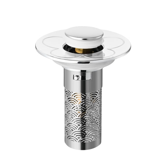 Fareti Pop Up Bathroom Sink Stopper with Removable Stainless Steel Hair Filter Basket, Universal Basin Drain Plug with Brass Core, Clog Catcher for Washbasin Shower Tub