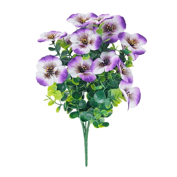 Fareti Realistic Faux Pansy Flower Stem with Eucalyptus Leaves, Lifelike Decorative Plant for Home Office Wedding Display, 13.8x5.9 Inch