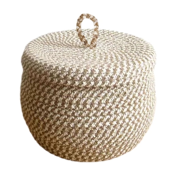 Fareti Round Cotton Rope Storage Basket with Lid, Decorative Woven Storage Bin, Pot, Caddy, Organizer, Container for Snacks, Towels, Plants