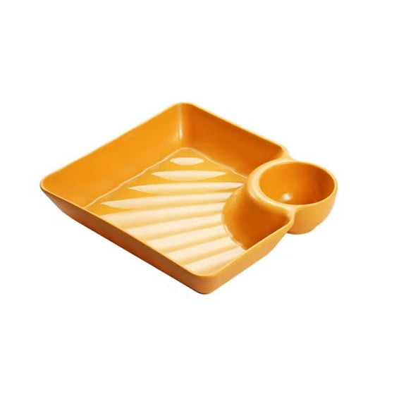 Fareti Sauce Separated Plate, Japanese Dumpling Plate, Dumpling Plate with Compartment Dipping Saucer, Simple Square Design, Easy to Clean, for Sushi, Chips, Fried Chicken Nuggets