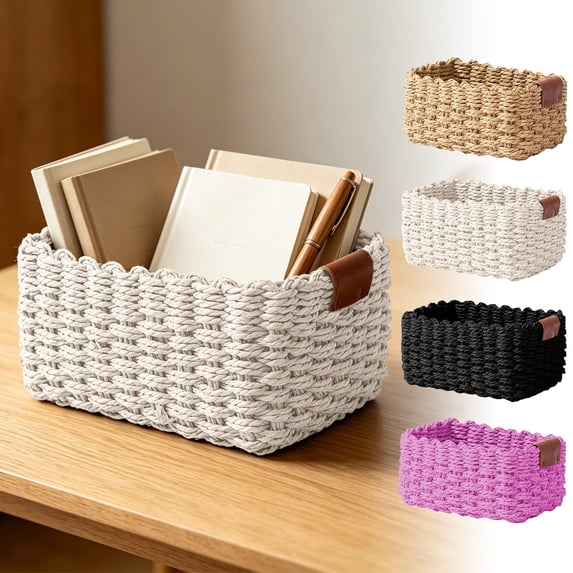 Fareti Small Baskets for Organizing, Paper Rope Small Storage Baskets for Shelves Bathroom Cupboards Drawer, 1-Piece, White M